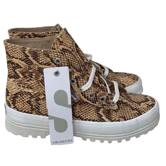 Superga Ankle Boots Tan Snake Synthetic Leather 2341 Womens Size 6.5 US NEW - Picture 1 of 9